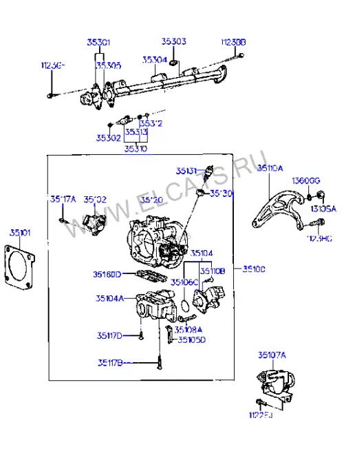 Схема узла: КОРПУС ДРОССЕЛЬНОЙ ЗАСЛОНКИ И ИНЖЕКТОР (SOHC), DOHC (ДВИГАТЕЛЬ)