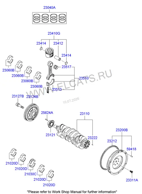 Схема узла: КОЛЕНЧАТЫЙ ВАЛ И ПОРШЕНЬ (1500 CC - U;1500 CC - U) (ДВИГАТЕЛЬ)