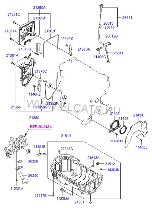 Схема узла: КРЫШКА РЕМНЯ И МАСЛЯНЫЙ ПОДДОН (1600 CC - ALPHA DOHC;1600 CC - ALPHA DOHC) (ДВИГАТЕЛЬ)