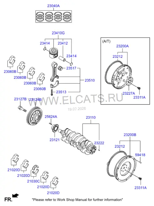 Схема узла: КОЛЕНЧАТЫЙ ВАЛ И ПОРШЕНЬ (1600 CC - U2;1600 CC - U2) (ДВИГАТЕЛЬ)
