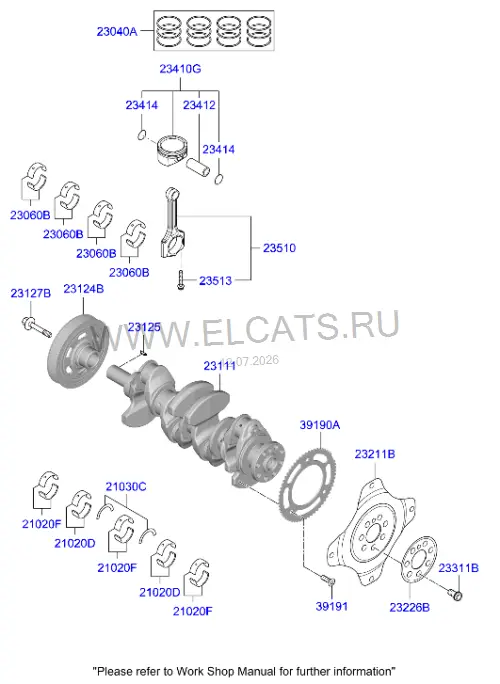 Схема узла: КОЛЕНЧАТЫЙ ВАЛ И ПОРШЕНЬ (1500 CC - GAMMA-II;1500 CC - GAMMA-II) (ДВИГАТЕЛЬ)
