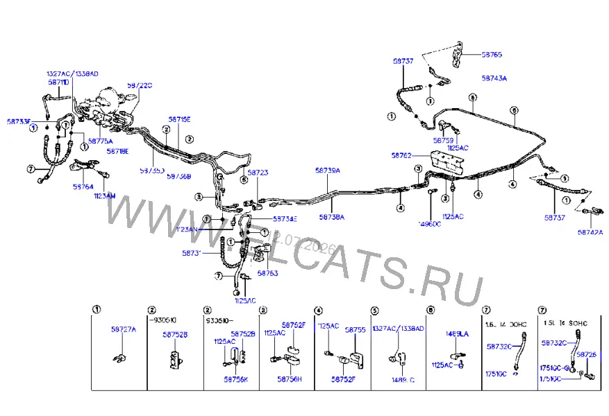 Схема узла: ТРУБКИ ТОРМОЗНОЙ ЖИДКОСТИ (-ABS), -ABS (ШАССИ)