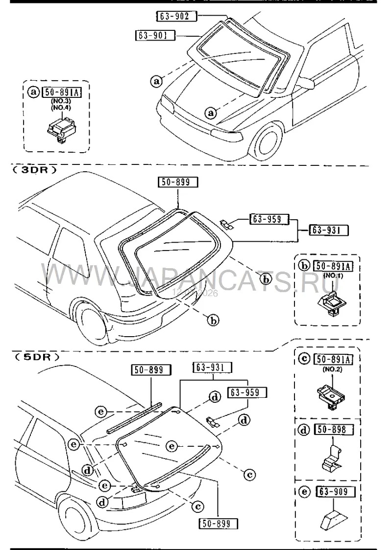 Схема узла: СТЕКЛА (3-DOOR & 5-DOOR)