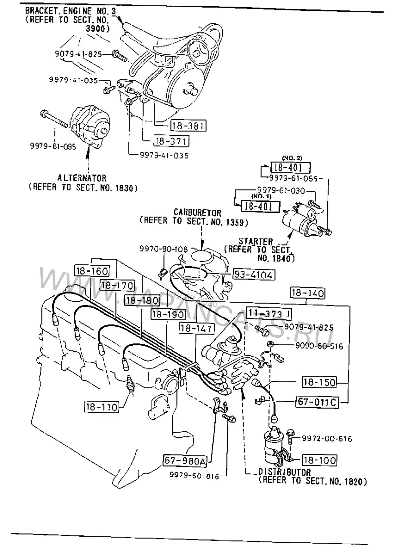 Схема узла: ЭЛЕКТРИКА ДВИГАТЕЛЯ (GASOLINE)(1300CC)(E-SERIES ENGINE)