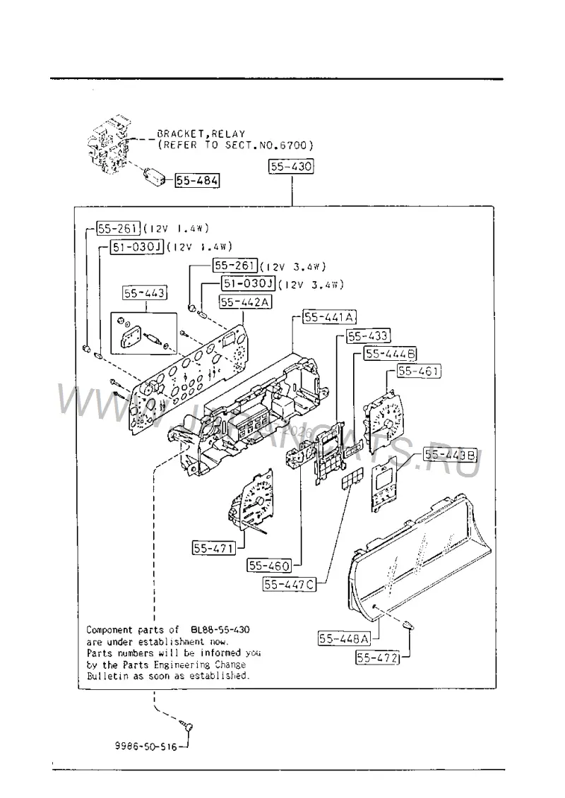 Схема узла: ПАНЕЛЬ ПРИБОРОВ И КОМПОНЕНТЫ (EXC. UNLEADED FUEL-US-83)(ANALOGUE TYPE:W/ TACHOMETER)
