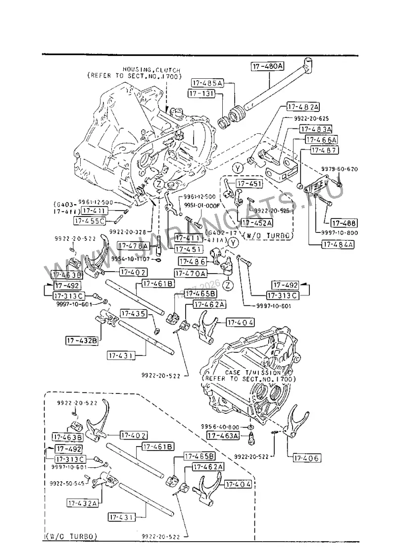 Схема узла: ПЕРЕКЛЮЧЕНИЕ ПЕРЕДАЧ (MANUAL) (5-SPEED)(GASOLINE)(1600CC)(2WD)
