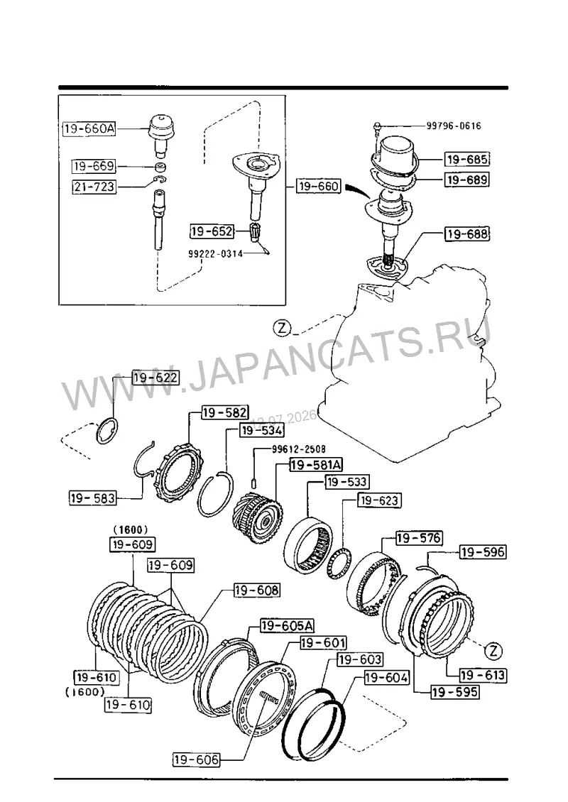 Схема узла: РЕГУЛЯТОР, НИЖНИЙ И ОБРАТНЫЙ ПОРШЕНЬ (AUTOMATIC TRANSMISSION 3-SPEED)