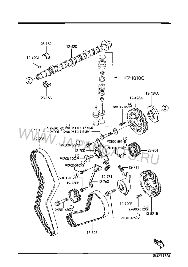 Схема узла: CAMSHAFT,VALVE CONTROL & TIMING GEAR (1800CC)(W/O TURBO)