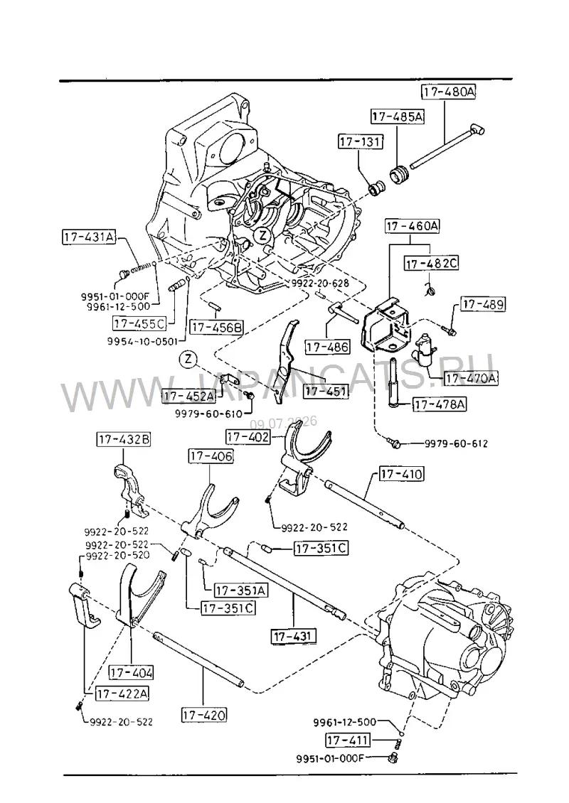Схема узла: ПЕРЕКЛЮЧЕНИЕ ПЕРЕДАЧ (MANUAL) (5-SPEED)