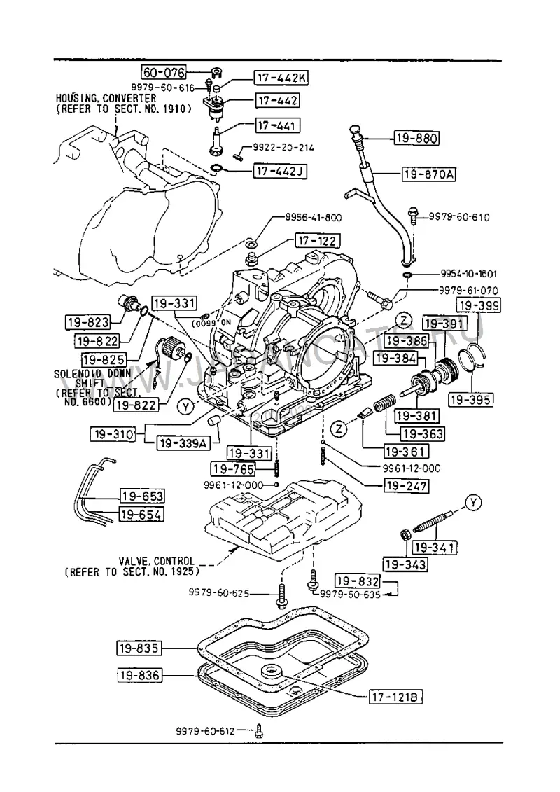 Схема узла: ТРАНСМИССИЯ - КОРПУС И УПРАВЛЯЮЩИЙ КЛАПАН (AUTOMATIC) (B-SERIES ENGINE)