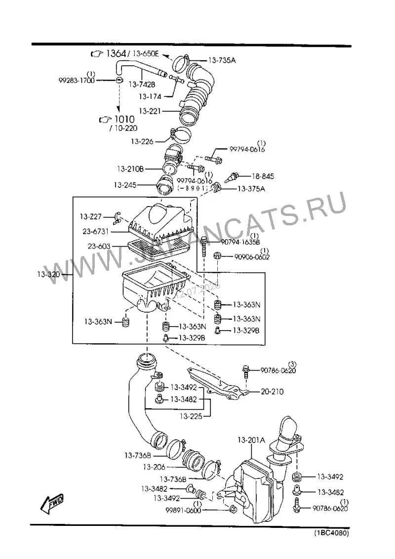Схема узла: ФИЛЬТР ВОЗДУШНЫЙ (GASOLINE)(1300CC>EGI)