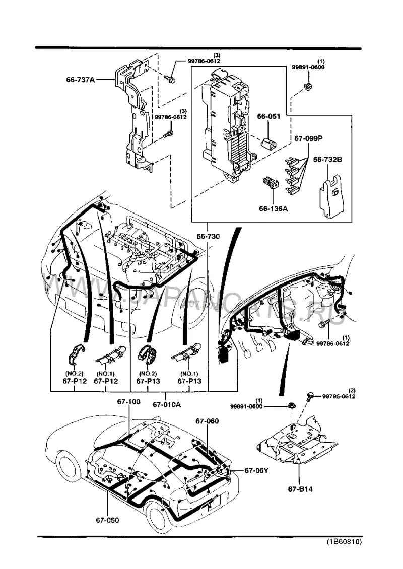 Схема узла: ПРОВОДКА ПЕРЕДНЕЙ И ЗАДНЕЙ ЧАСТИ (3-DOOR)