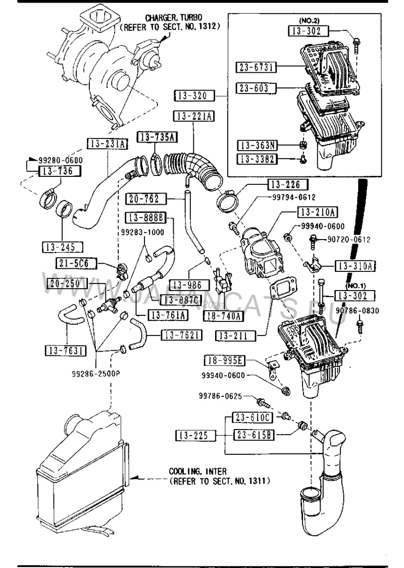 Схема узла: ФИЛЬТР ВОЗДУШНЫЙ (GASOLINE)(EGI)(DOHC)(TURBO)(NOR-POWER)