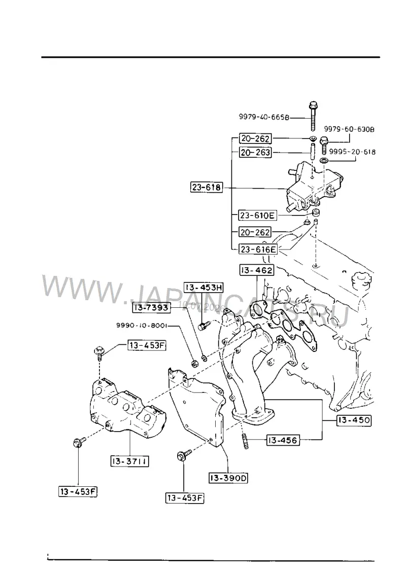 Схема узла: ВЫПУСКНОЙ КОЛЛЕКТОР (GASOLINE)(1600CC>EGI>W/O TURBO>LEADED FUEL)