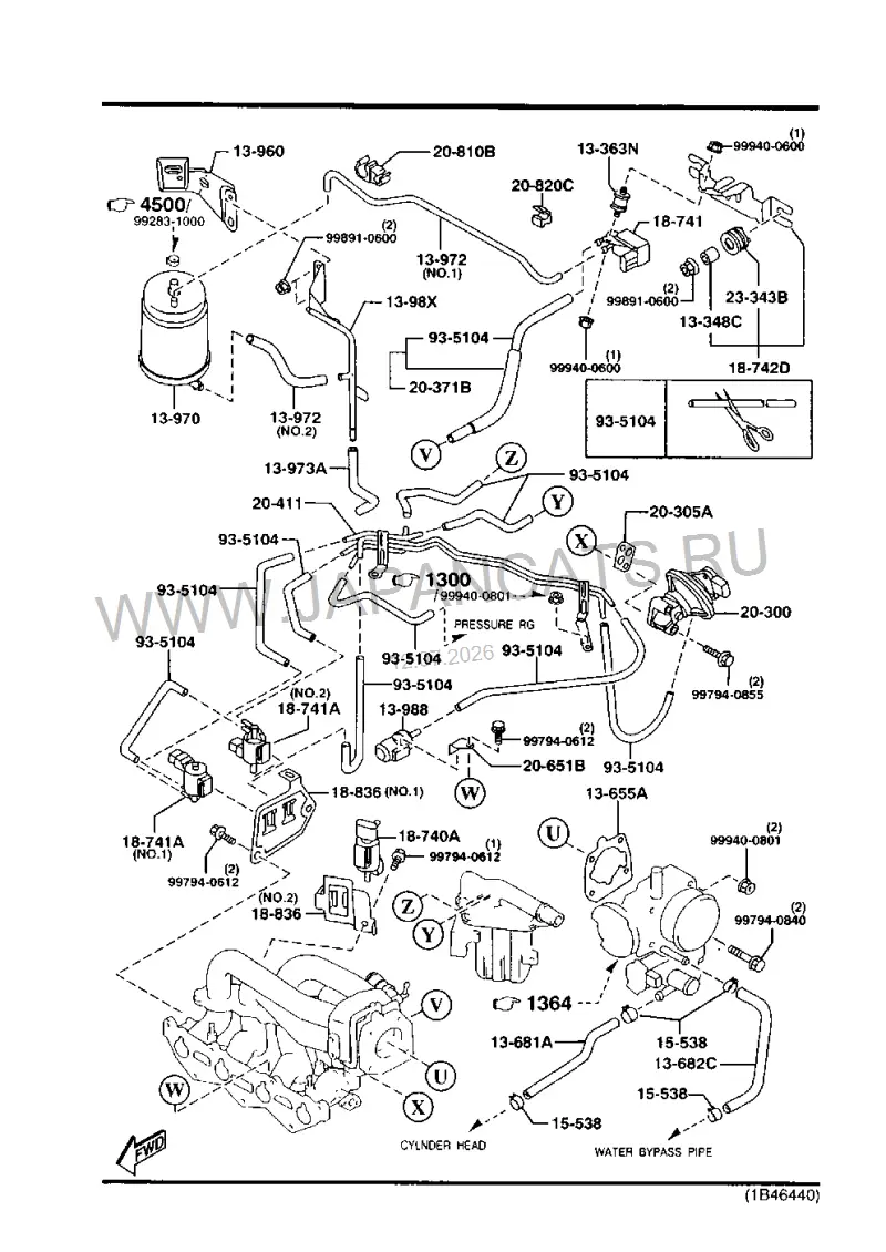 Схема узла: СИСТЕМА КОНТРОЛЯ ВЫХЛОПА (INLET SIDE) (GASOLINE)(1500CC)