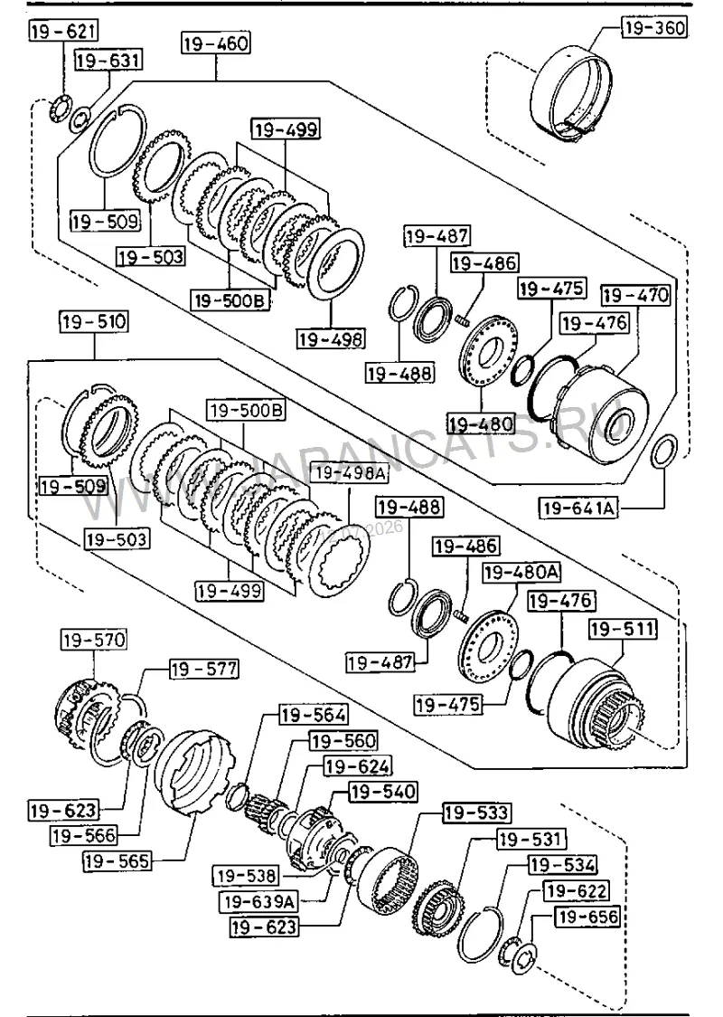 Схема узла: ФРИКЦИОНЫ И ПЛАНЕТАРНЫЕ ПЕРЕДАЧИ (AUTOMATIC) (E-SERIES ENGINE)