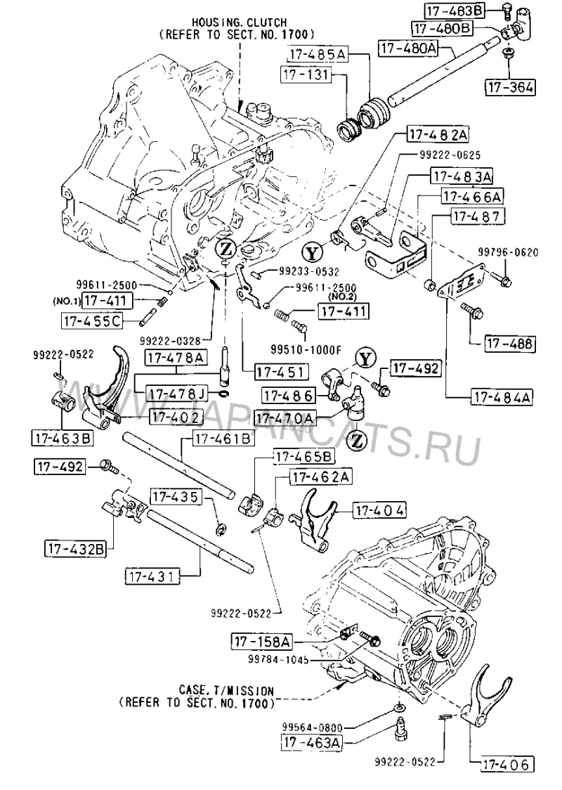 Схема узла: ПЕРЕКЛЮЧЕНИЕ ПЕРЕДАЧ (MANUAL TRANSMISSION 5-SPEED) (GASOLINE)(2WD)(DOHC)