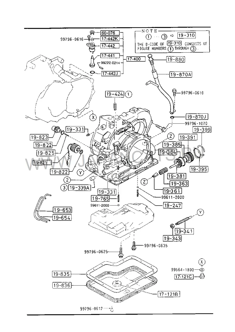 Схема узла: ТРАНСМИССИЯ - КОРПУС И УПРАВЛЯЮЩИЙ КЛАПАН (AUTOMATIC TRANSMISSION 3-SPEED)