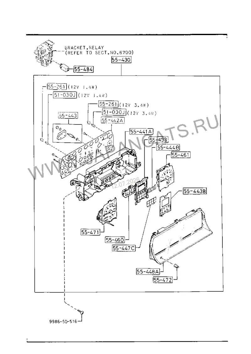 Схема узла: ПАНЕЛЬ ПРИБОРОВ И КОМПОНЕНТЫ (UNLEADED FUEL-US-83)(ANALOGUE TYPE:W/ TACHOMETER)