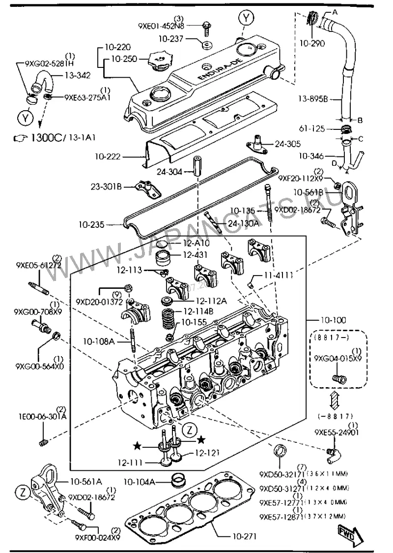 Схема узла: CYLINDER HEAD,COVER & VALVE (1800CC)(W/O TURBO)