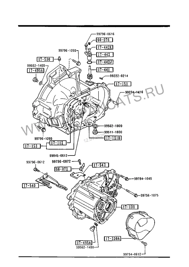 Схема узла: КОРПУС ТРАНСМИССИИ (MANUAL TRANSMISSION 5-SPEED) (DOHC)