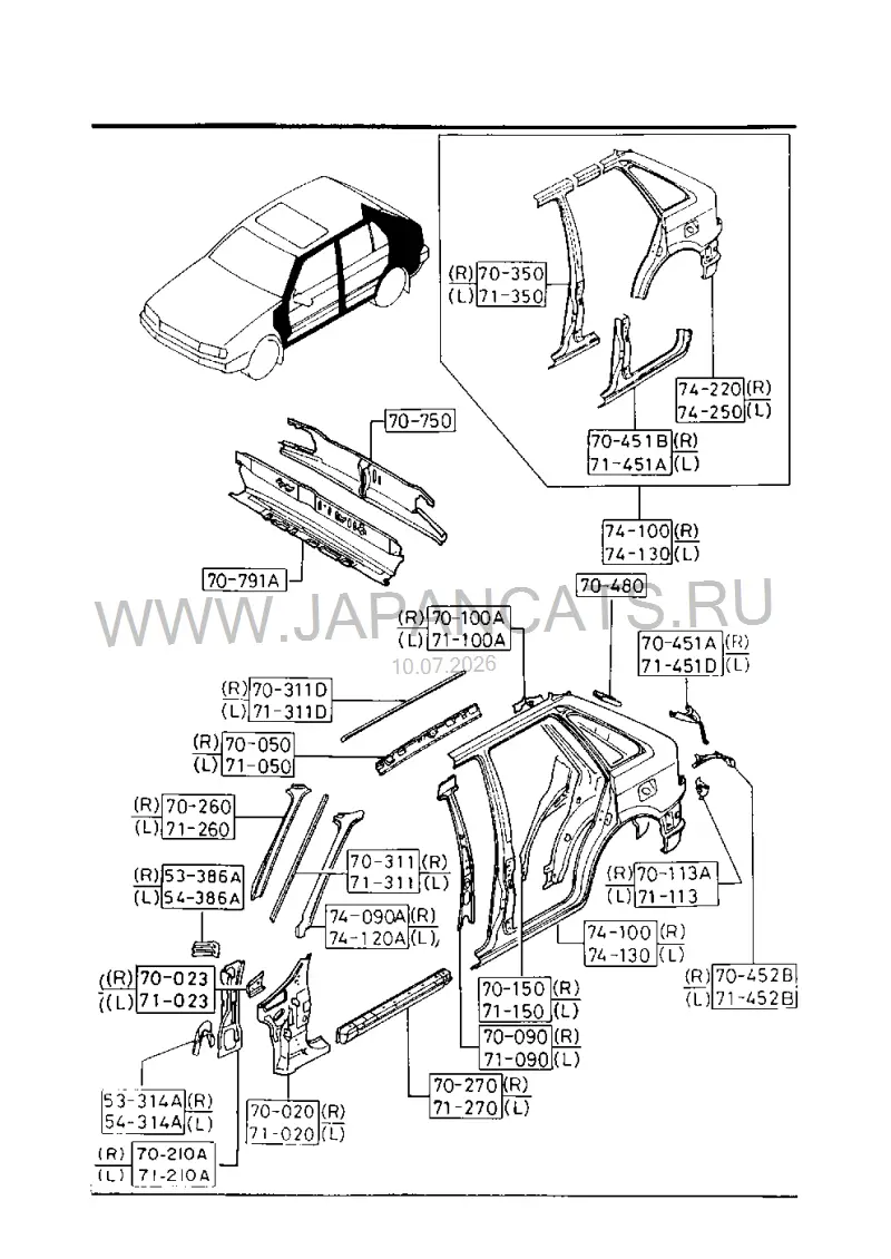 Схема узла: БОКОВЫЕ ПАНЕЛИ (HATCHBACK)(5-DOOR)