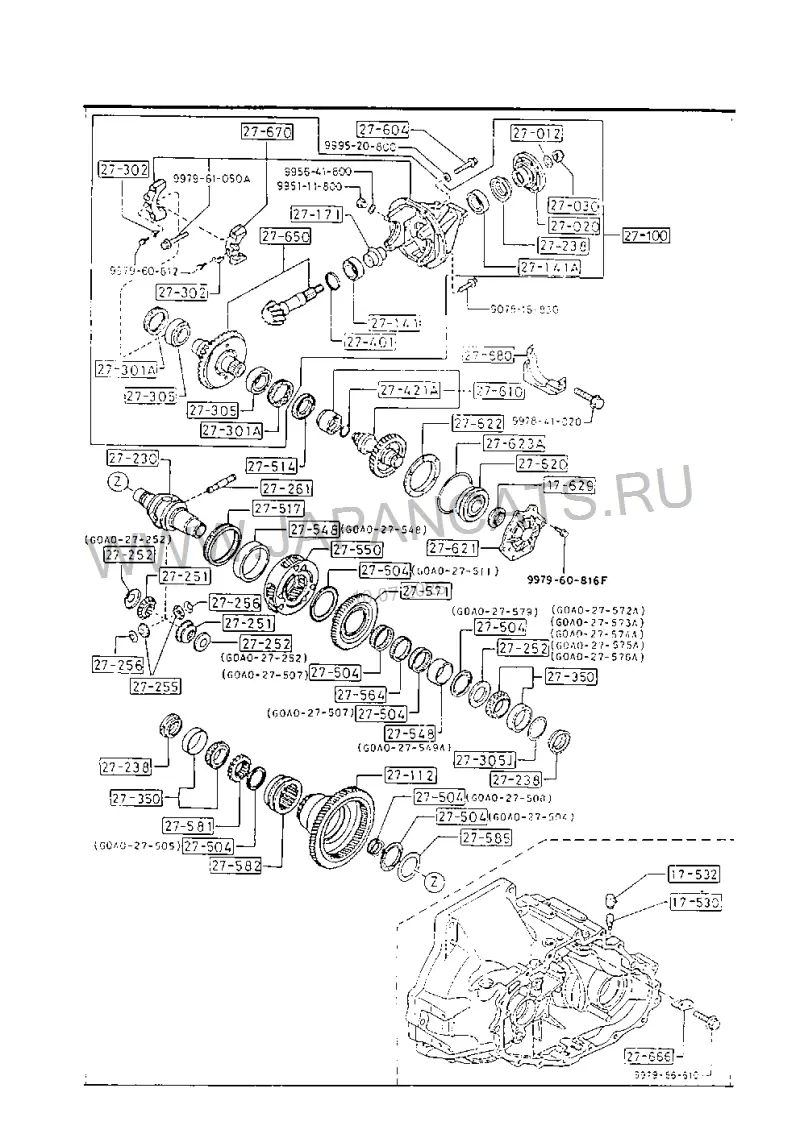 Схема узла: ПЕРЕДНИЙ ДИФФЕРЕНЦИАЛ (GASOLINE>MANUAL T/MISSION)(4WD)