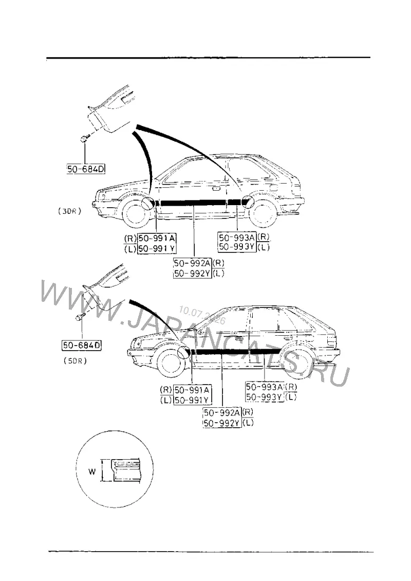 Схема узла: БОКОВЫЕ МОЛДИНГИ (HATCHBACK)