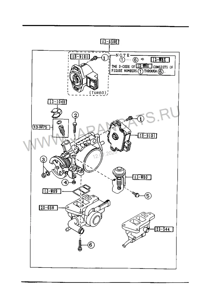 Схема узла: ДРОССЕЛЬНАЯ ЗАСЛОНКА (GASOLINE)(1800CC)