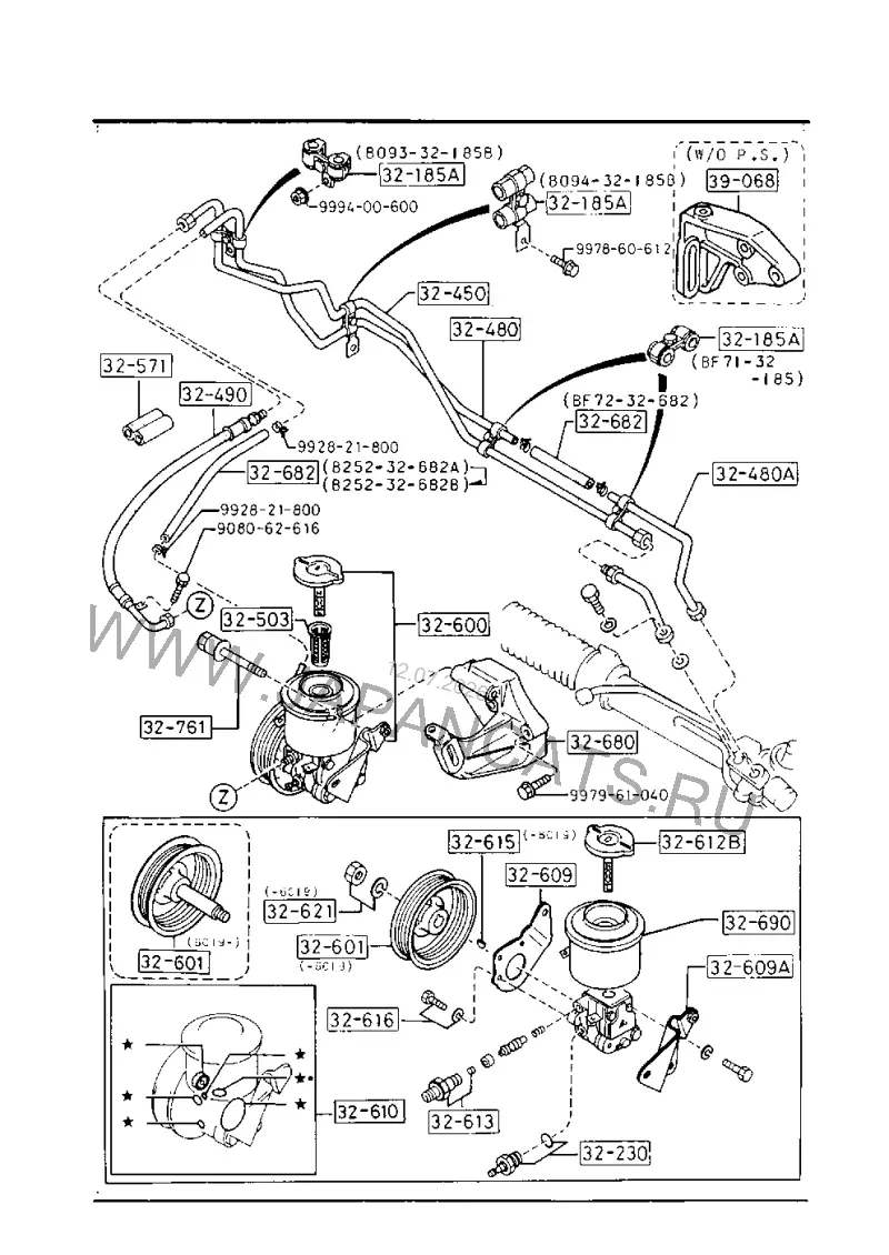 Схема узла: УСИЛИТЕЛЬ РУЛЕВОГО УПРАВЛЕНИЯ (GASOLINE)(1600CC>2WD)
