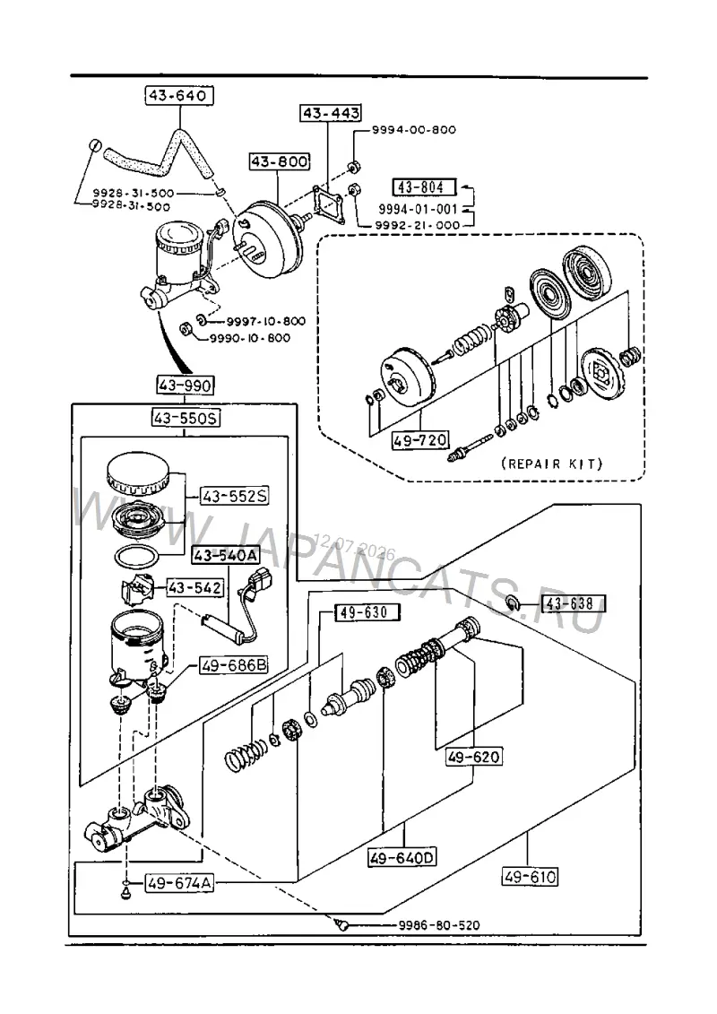 Схема узла: ГТЦ И УСИСЛИТЕЛЬ ТОРМОЗНОЙ СИСТЕМЫ (2WD)(GASOLINE)(W/O TURBO)