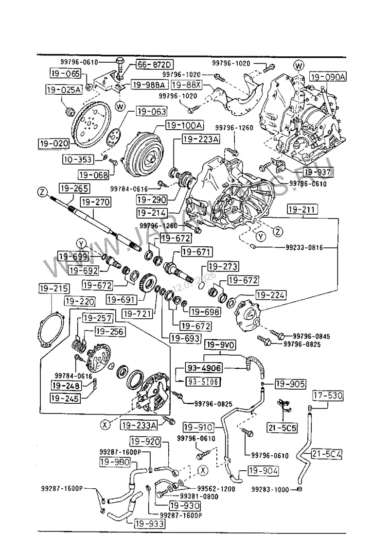 Схема узла: ГИДРОТРАНСФОРМАТОР, МАСЛЯНЫЙ НАСОС И ТРУБКИ (AUTOMATIC TRANSMISSION 3-SPEED)