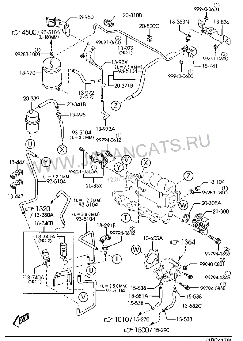 Схема узла: СИСТЕМА КОНТРОЛЯ ВЫХЛОПА (INLET SIDE) (GASOLINE)(1800CC)