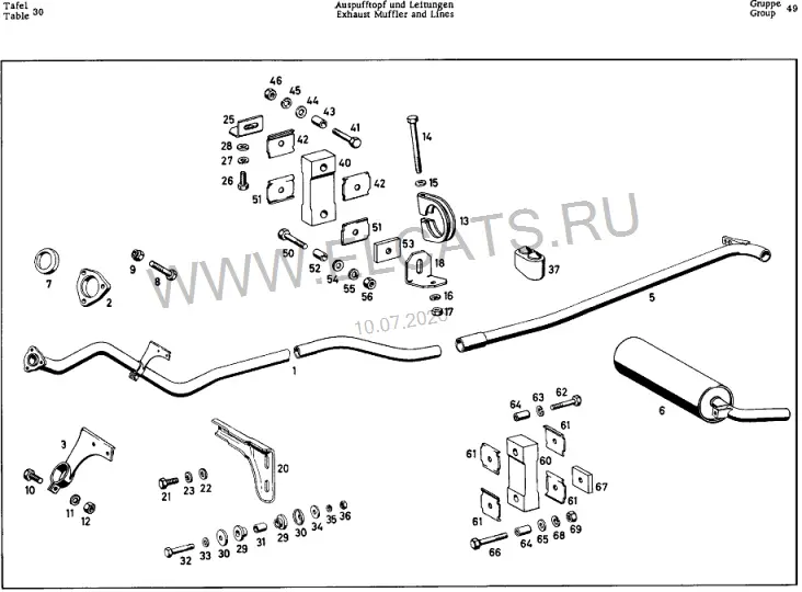 Схема узла: EXHAUST MUFFLER AND PIPES / EXHAUST MUFFLER AND LINES