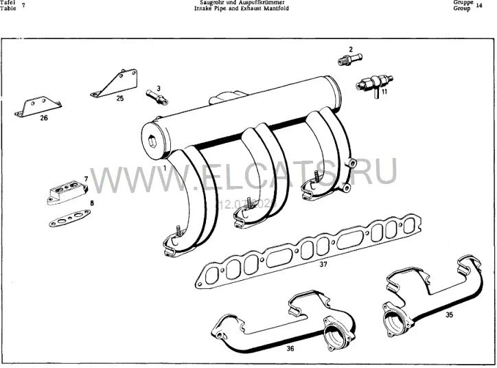 Схема узла: INTAKE PIPE AND EXHAUST MANIFOLD (127.980 TYP M 127.I, .IV BM 127.980, .983)