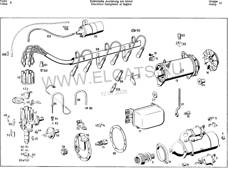 Схема узла: ELECTRICAL EQUIPMENT AT ENGINE (127.980 TYP M 127.I, .IV BM 127.980, .983)