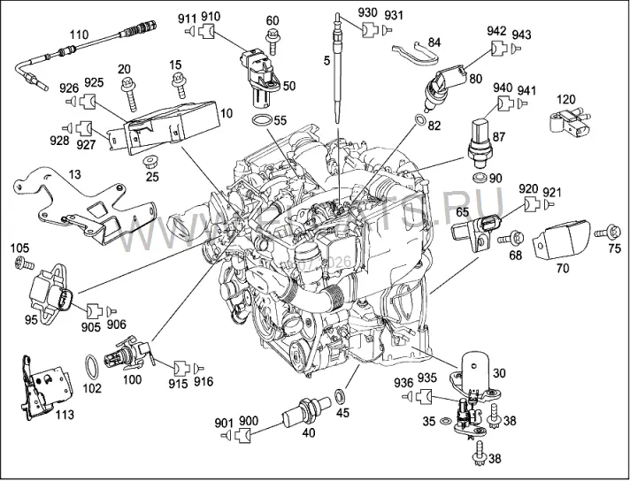 Схема узла: ЭЛЕКТРООБОРУДОВАНИЕ ДВИГ. (642.910 OM642)