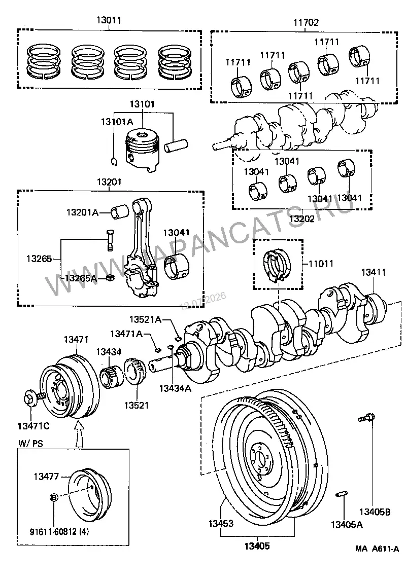 Схема узла: ДВИГАТЕЛЬ (КОЛЕНВАЛ И ЦИЛИНДРЫ)